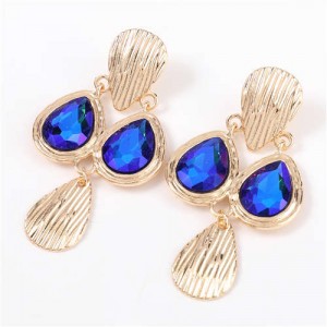 Acrylic Gem Inlaid Vintage Waterdrops Design Celebrity Choice High Fashion Women Alloy Earrings - Blue