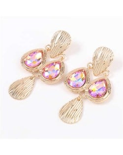 Acrylic Gem Inlaid Vintage Waterdrops Design Celebrity Choice High Fashion Women Alloy Earrings - Pink