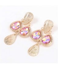 Acrylic Gem Inlaid Vintage Waterdrops Design Celebrity Choice High Fashion Women Alloy Earrings - Pink