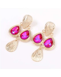 Acrylic Gem Inlaid Vintage Waterdrops Design Celebrity Choice High Fashion Women Alloy Earrings - Rose