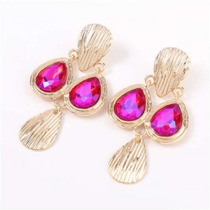 Acrylic Gem Inlaid Vintage Waterdrops Design Celebrity Choice High Fashion Women Alloy Earrings - Rose