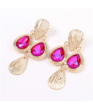 Acrylic Gem Inlaid Vintage Waterdrops Design Celebrity Choice High Fashion Women Alloy Earrings - Rose