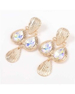 Acrylic Gem Inlaid Vintage Waterdrops Design Celebrity Choice High Fashion Women Alloy Earrings - Luminous White