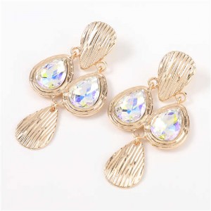 Acrylic Gem Inlaid Vintage Waterdrops Design Celebrity Choice High Fashion Women Alloy Earrings - Luminous White