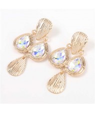 Acrylic Gem Inlaid Vintage Waterdrops Design Celebrity Choice High Fashion Women Alloy Earrings - Luminous White