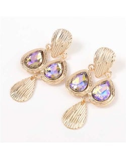 Acrylic Gem Inlaid Vintage Waterdrops Design Celebrity Choice High Fashion Women Alloy Earrings - Violet