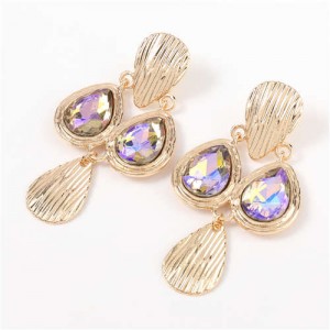 Acrylic Gem Inlaid Vintage Waterdrops Design Celebrity Choice High Fashion Women Alloy Earrings - Violet