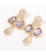 Acrylic Gem Inlaid Vintage Waterdrops Design Celebrity Choice High Fashion Women Alloy Earrings - Violet