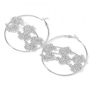 U.S. Dollar Fashion Big Hoop Women Party Costume Earrings - Silver