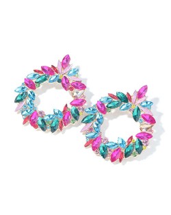 Gorgeous Floral Hoop Design Super Shining Women Party Costume Earrings - Multicolor