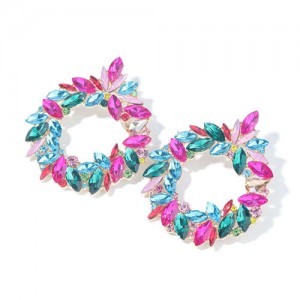 Gorgeous Floral Hoop Design Super Shining Women Party Costume Earrings - Multicolor