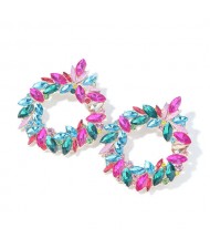 Gorgeous Floral Hoop Design Super Shining Women Party Costume Earrings - Multicolor