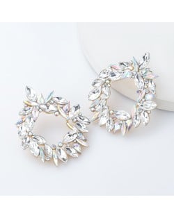 Gorgeous Floral Hoop Design Super Shining Women Party Costume Earrings - Silver