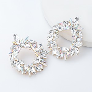 Gorgeous Floral Hoop Design Super Shining Women Party Costume Earrings - Silver
