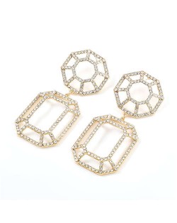 Hollow Geometric Combo Design Bold Fashion Women Banquet Style Costume Earrings - Golden