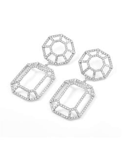 Hollow Geometric Combo Design Bold Fashion Women Banquet Style Costume Earrings - Silver