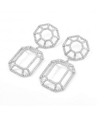Hollow Geometric Combo Design Bold Fashion Women Banquet Style Costume Earrings - Silver