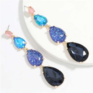Waterdrop String Design Women Alloy Shoulder Duster Earrings - Blue
