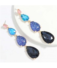 Waterdrop String Design Women Alloy Shoulder Duster Earrings - Blue