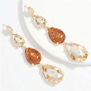 Waterdrop String Design Women Alloy Shoulder Duster Earrings - Brown
