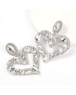 Romantic Shining Heart Bold Design Women Alloy Fashion Earrings - White