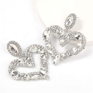 Romantic Shining Heart Bold Design Women Alloy Fashion Earrings - White