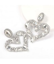 Romantic Shining Heart Bold Design Women Alloy Fashion Earrings - White