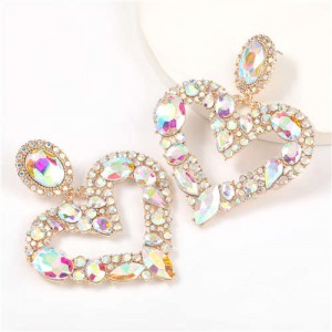 Romantic Shining Heart Bold Design Women Alloy Fashion Earrings - Luminous White
