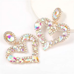 Romantic Shining Heart Bold Design Women Alloy Fashion Earrings - Luminous White