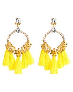 Cotton Threads Tassel Bold Hoop Bohemian Fashion Women Costume Earrings - Yellow