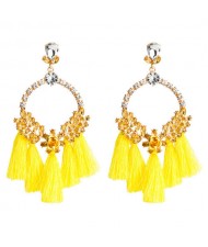 Cotton Threads Tassel Bold Hoop Bohemian Fashion Women Costume Earrings - Yellow