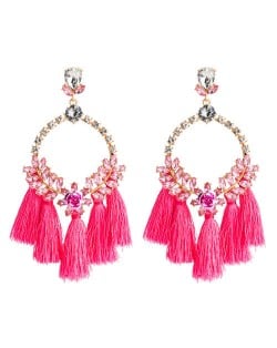 Cotton Threads Tassel Bold Hoop Bohemian Fashion Women Costume Earrings - Pink