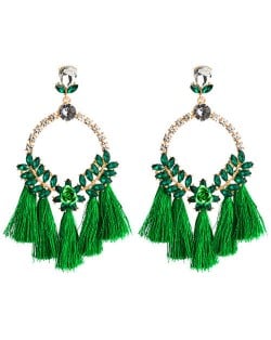 Cotton Threads Tassel Bold Hoop Bohemian Fashion Women Costume Earrings - Green