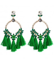 Cotton Threads Tassel Bold Hoop Bohemian Fashion Women Costume Earrings - Green