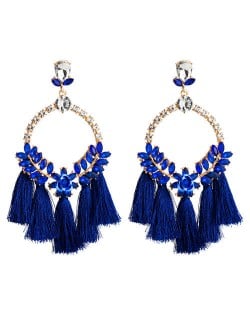 Cotton Threads Tassel Bold Hoop Bohemian Fashion Women Costume Earrings - Blue