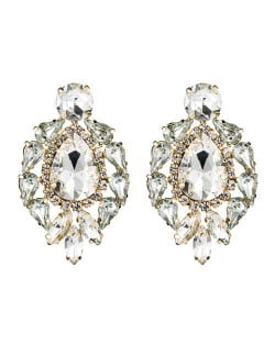 Rhinestone Super Shining Floral Waterdrop Inspired Design Women Costume Earrings - White