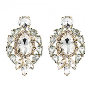 Rhinestone Super Shining Floral Waterdrop Inspired Design Women Costume Earrings - White