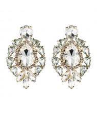 Rhinestone Super Shining Floral Waterdrop Inspired Design Women Costume Earrings - White