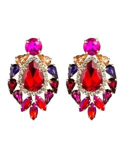 Rhinestone Super Shining Floral Waterdrop Inspired Design Women Costume Earrings - Red