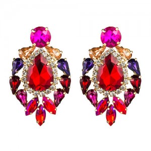 Rhinestone Super Shining Floral Waterdrop Inspired Design Women Costume Earrings - Red