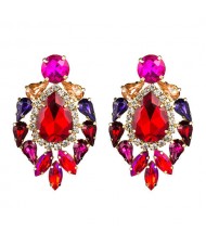 Rhinestone Super Shining Floral Waterdrop Inspired Design Women Costume Earrings - Red