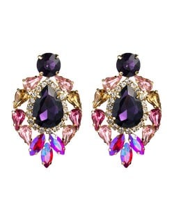 Rhinestone Super Shining Floral Waterdrop Inspired Design Women Costume Earrings - Purple