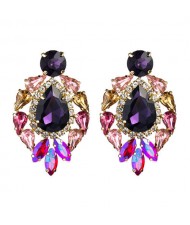 Rhinestone Super Shining Floral Waterdrop Inspired Design Women Costume Earrings - Purple