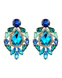 Rhinestone Super Shining Floral Waterdrop Inspired Design Women Costume Earrings - Blue