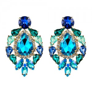 Rhinestone Super Shining Floral Waterdrop Inspired Design Women Costume Earrings - Blue