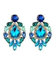 Rhinestone Super Shining Floral Waterdrop Inspired Design Women Costume Earrings - Blue