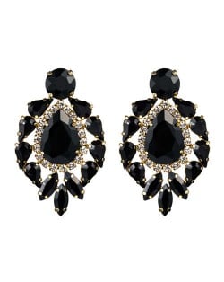 Rhinestone Super Shining Floral Waterdrop Inspired Design Women Costume Earrings - Black