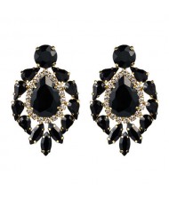 Rhinestone Super Shining Floral Waterdrop Inspired Design Women Costume Earrings - Black