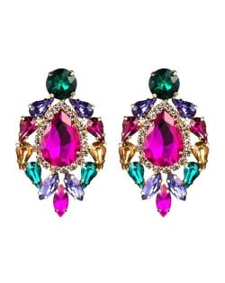 Rhinestone Super Shining Floral Waterdrop Inspired Design Women Costume Earrings - Rose