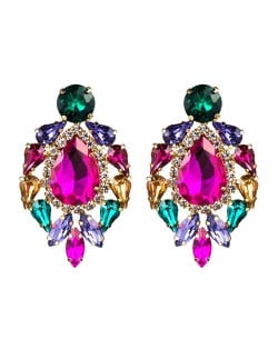 Rhinestone Super Shining Floral Waterdrop Inspired Design Women Costume Earrings - Rose